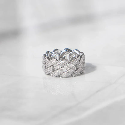 Moissanite Cuban Link Ring - White Gold