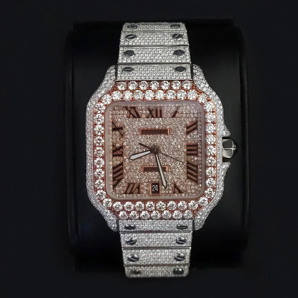 Moissanite Diamond Rose Gold Two Tone Square Watch