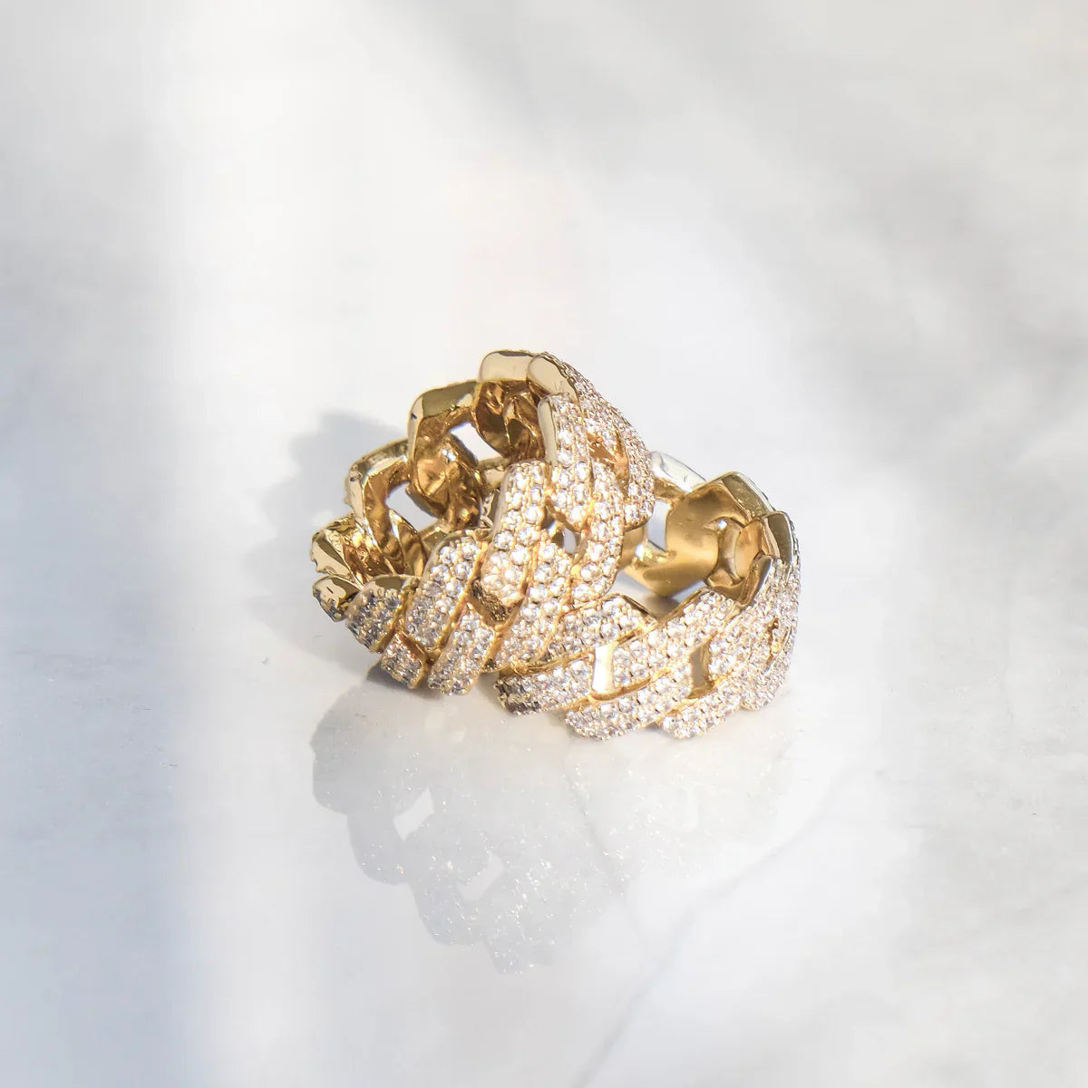 Moissanite Cuban Link Ring - Yellow Gold