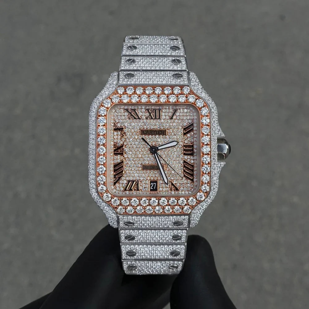 Moissanite Diamond Rose Gold Two Tone Square Watch