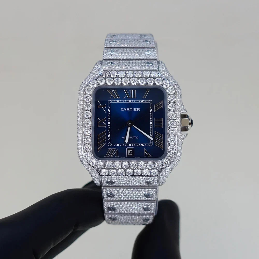 Moissanite Diamond Blue Dial Square Watch