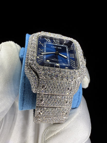 Moissanite Diamond Blue Dial Square Watch