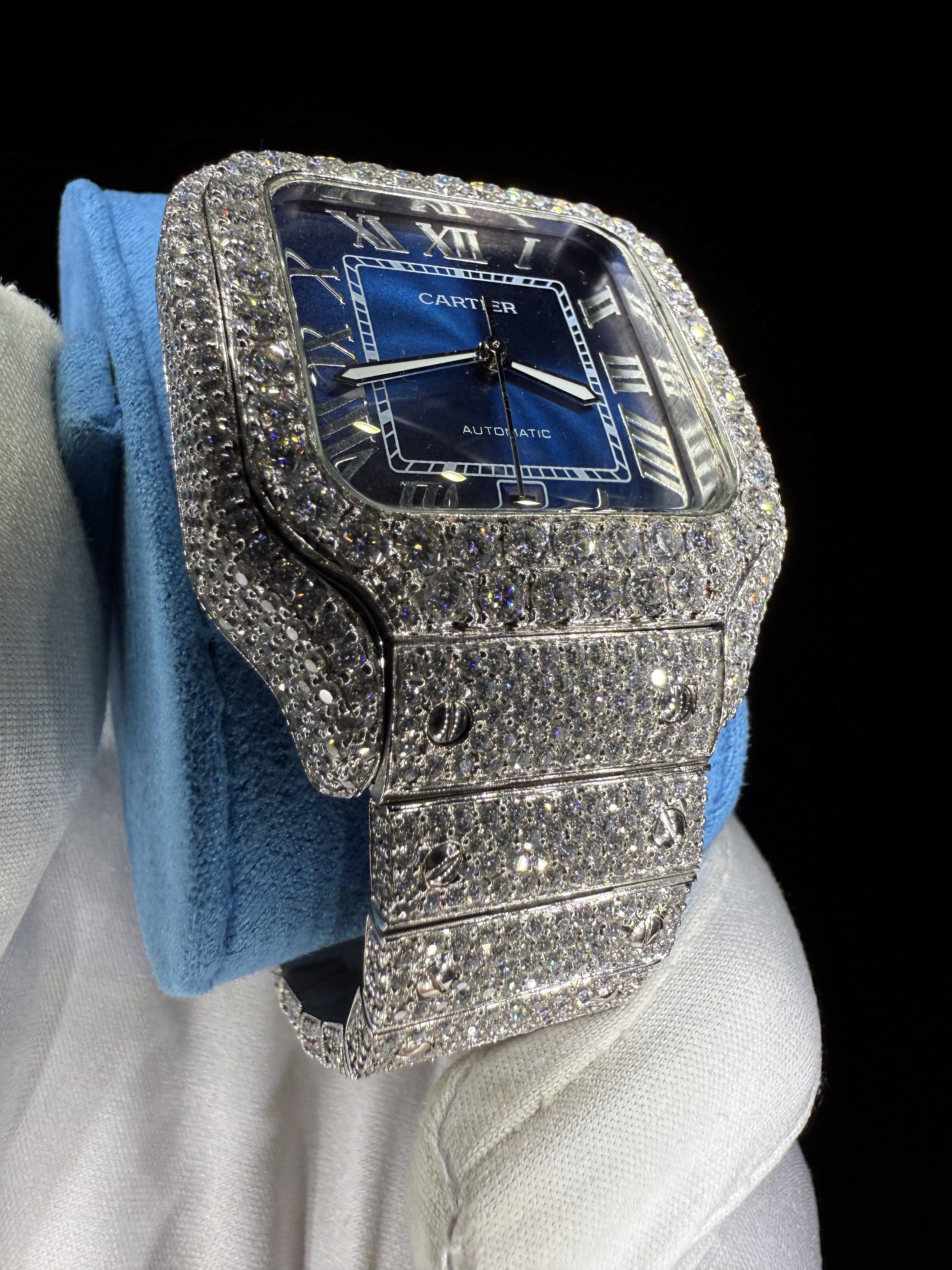 Moissanite Diamond Blue Dial Square Watch