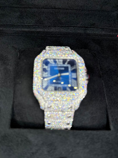 Moissanite Diamond Blue Dial Square Watch