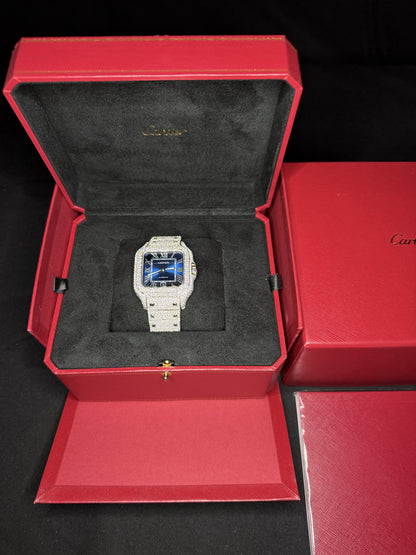 Moissanite Diamond Blue Dial Square Watch