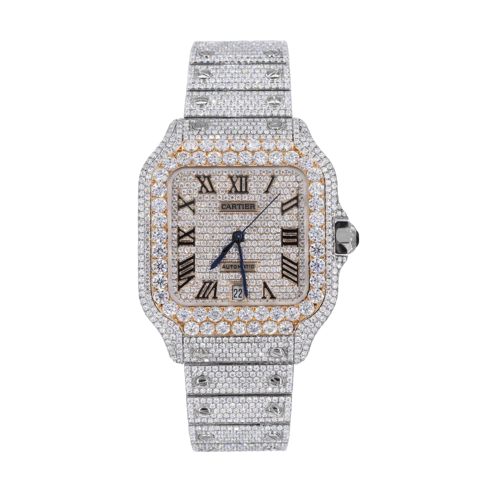 Moissanite Diamond Yellow Gold Two Tone Square Watch