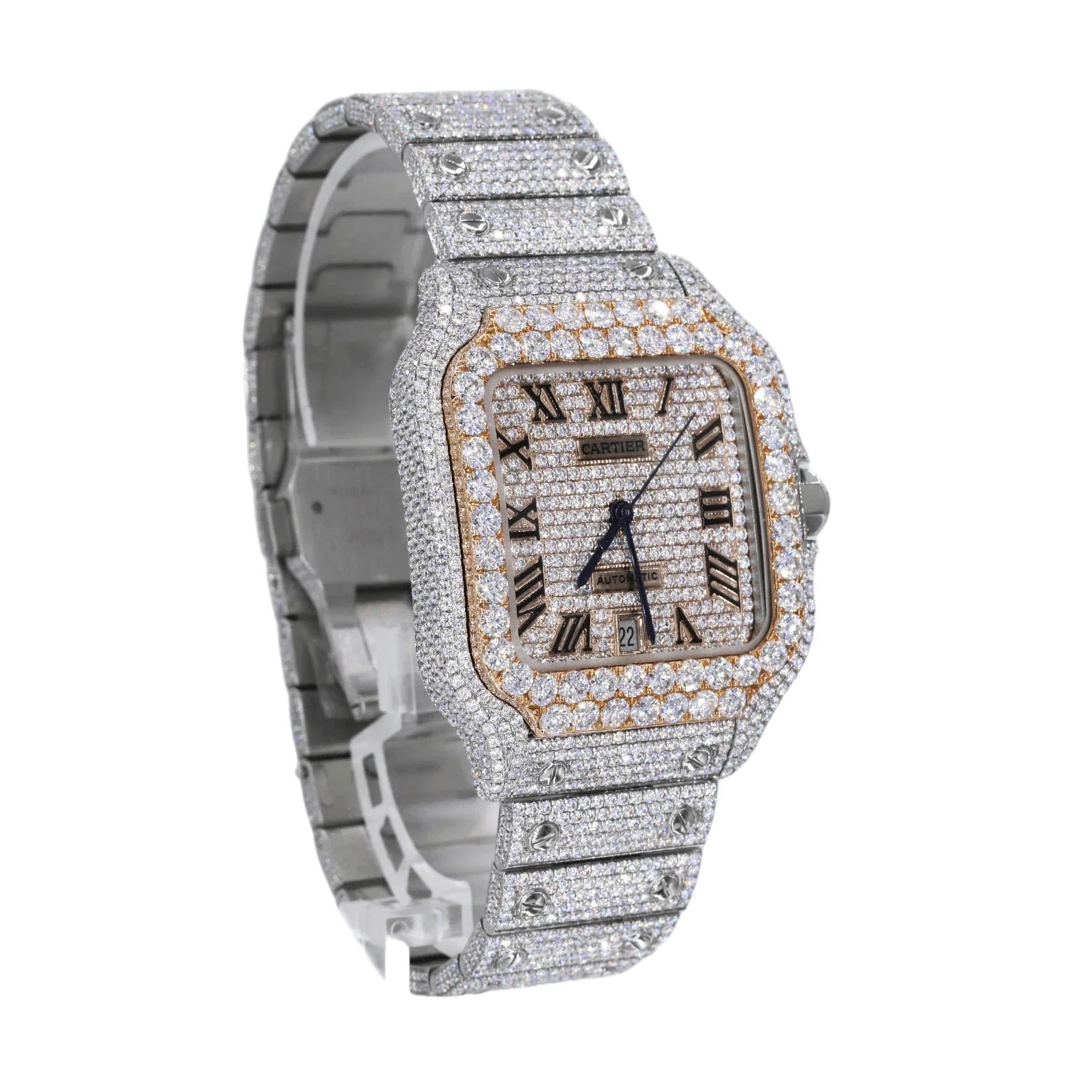 Moissanite Diamond Yellow Gold Two Tone Square Watch