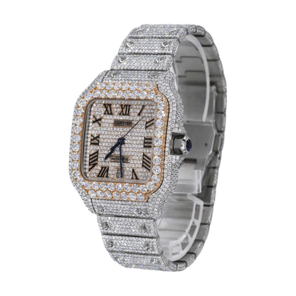 Moissanite Diamond Yellow Gold Two Tone Square Watch