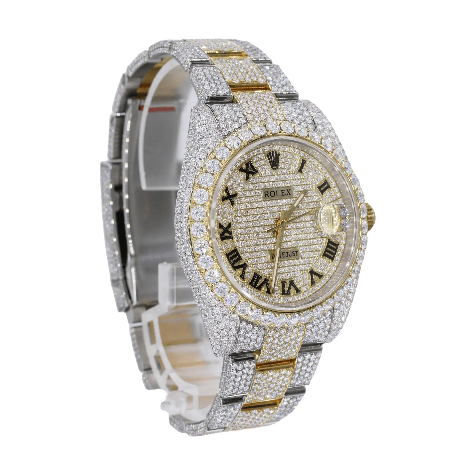 Moissanite Diamond Yellow Gold Two Tone Round Watch